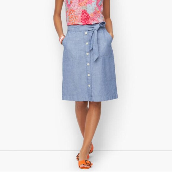 Talbots Blue Newport Chambray Button Front Skirt - Picture 7 of 8